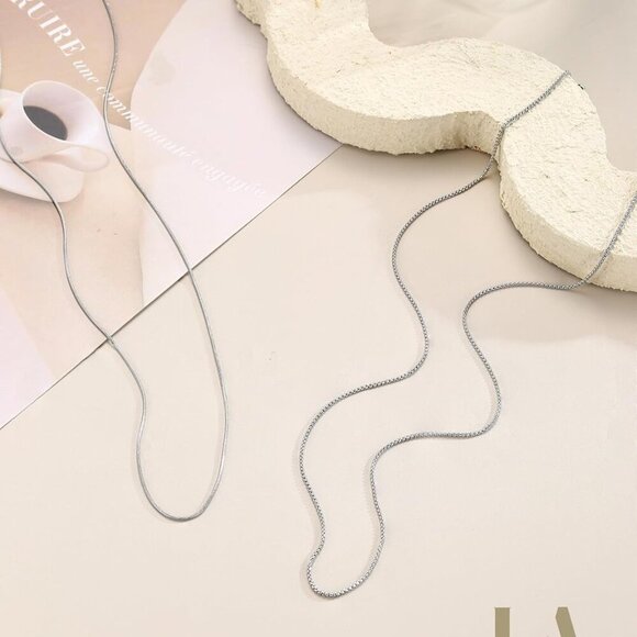 2Pcs Stainless Steel Chain Necklace for Women - 1mm Thin & Strong Silver Chain N - Picture 6 of 9